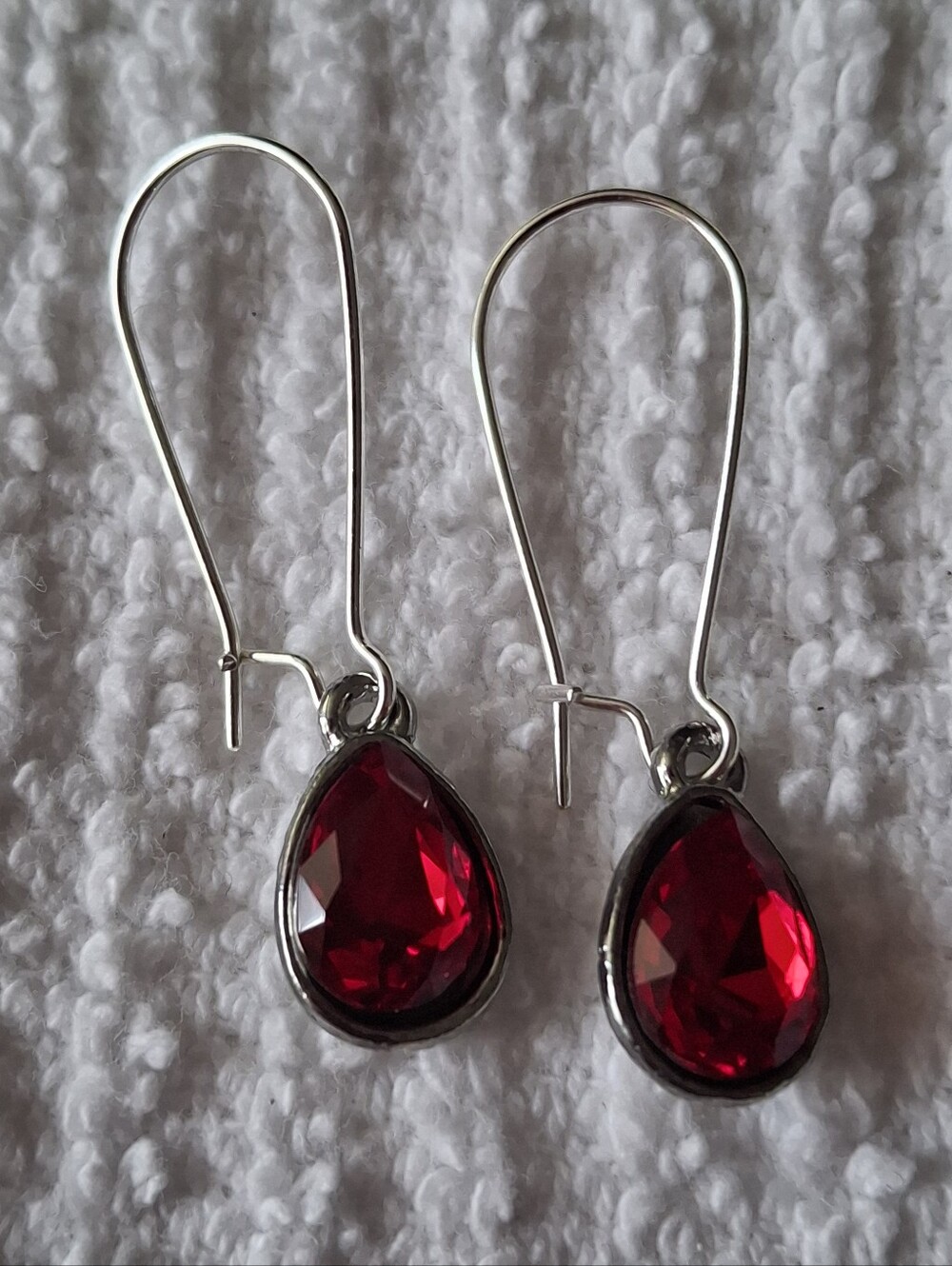 Silver Drop Earrings with Teardrop Red Crystal